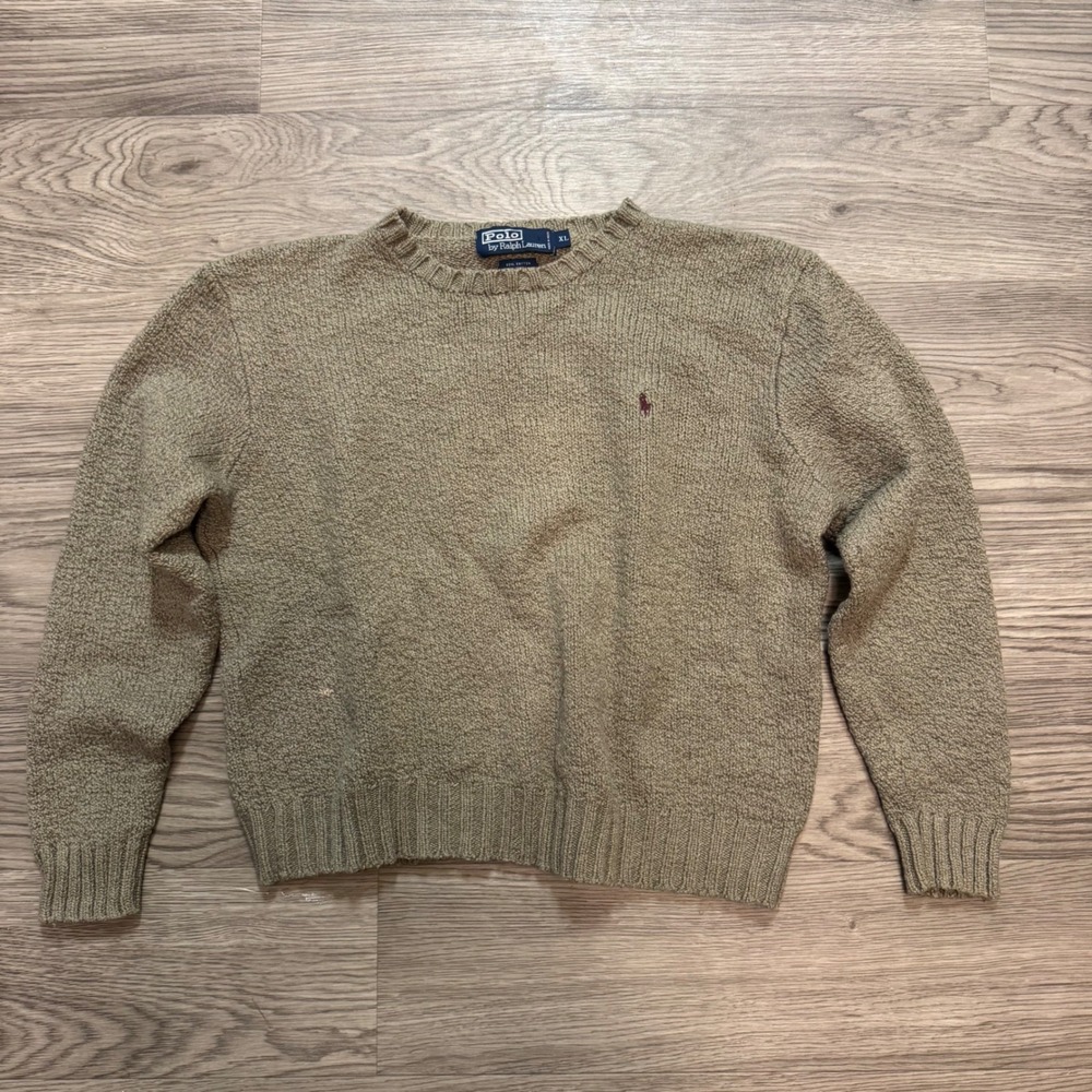 Vintage 90s Polo Ralph Lauren Cotton Wool Sweater Olive Green XL